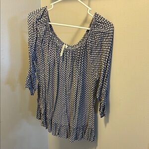 Women's Navy Blue Polka Dot Peasant Blouse